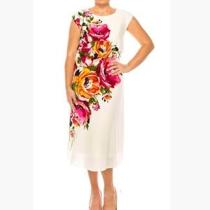 London Times Florarl Cap Sleeve Dress